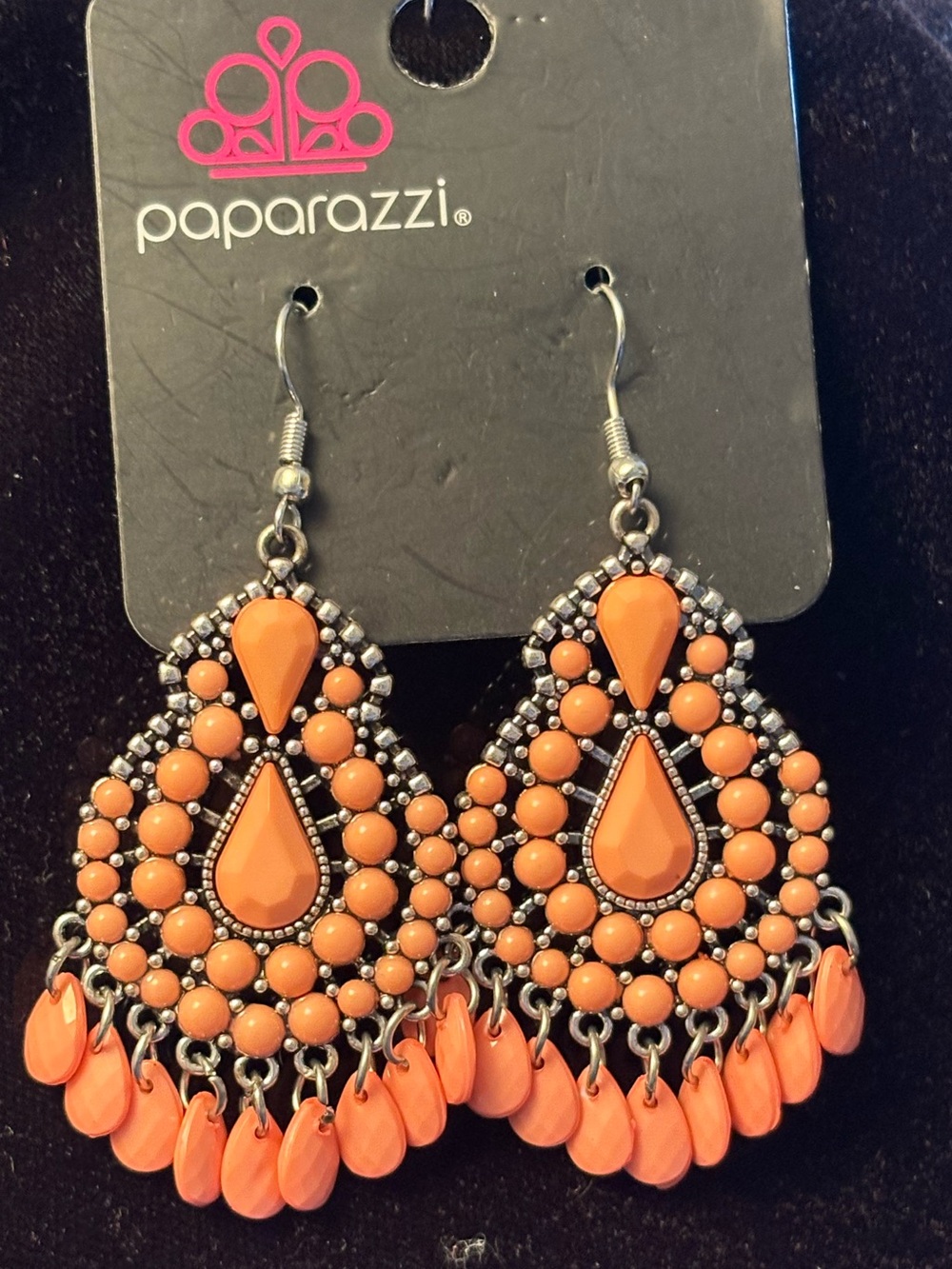 paparazzi Coral Teardrop Fringe Chandelier Earrings